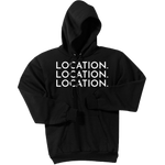 White Location Location Location - Pullover Hooded Sweatshirt